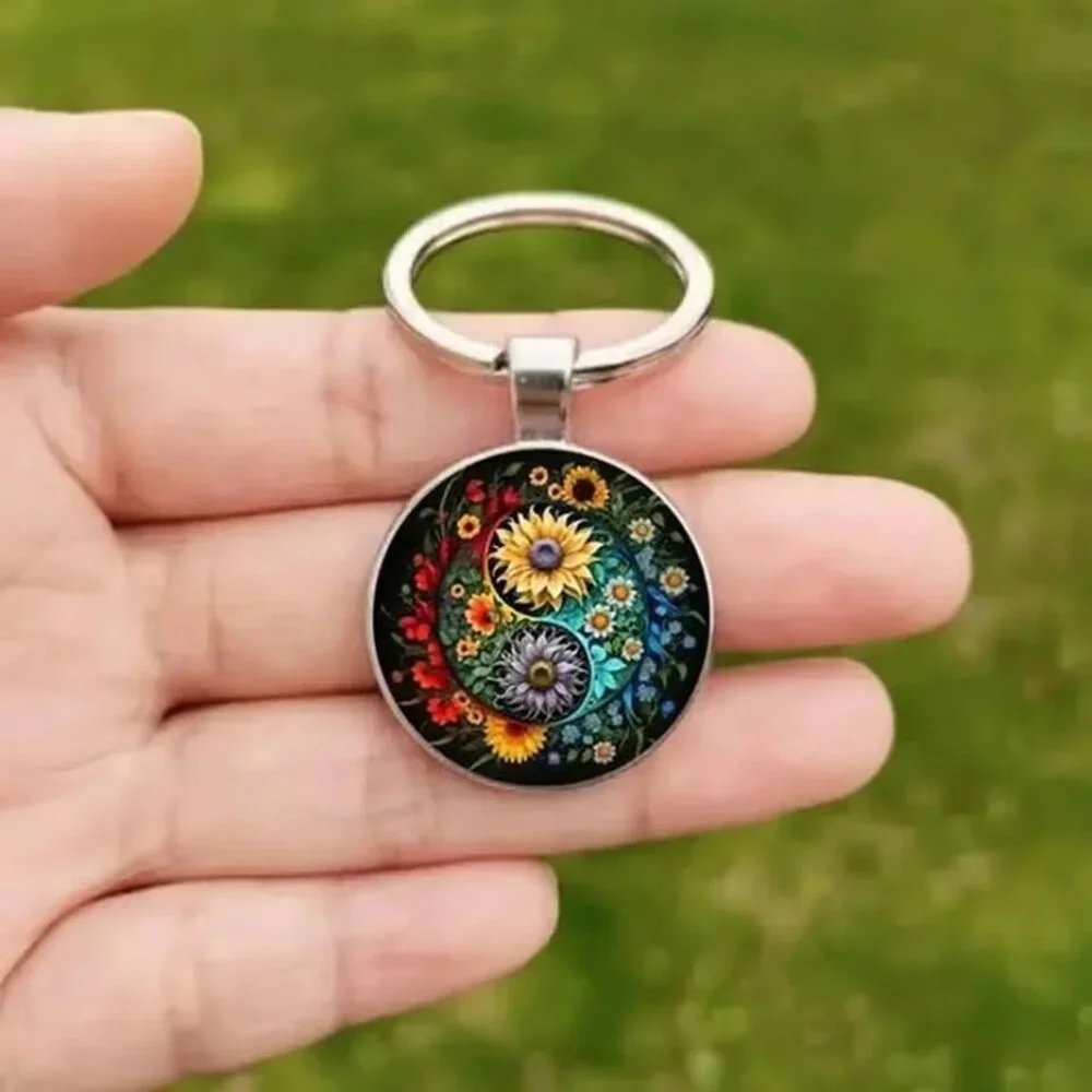 Stainless Steel SUNFLOWER Keyring Keychain Accessory